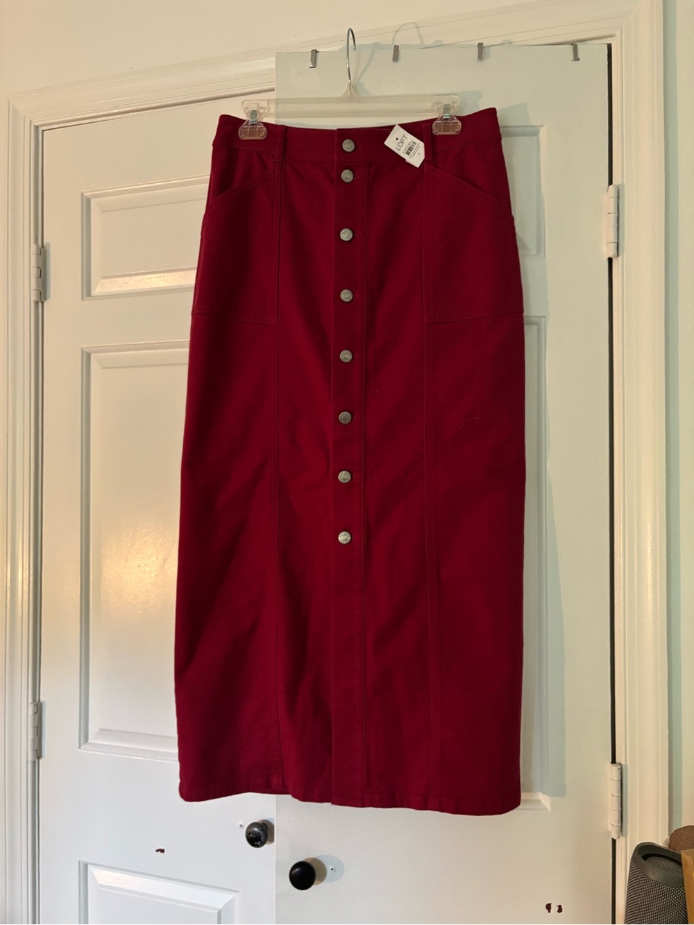 LOFT Button-Front Midi Skirt in Red